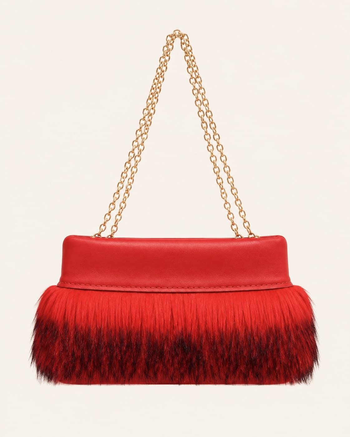 Red fringe chain clutch — front